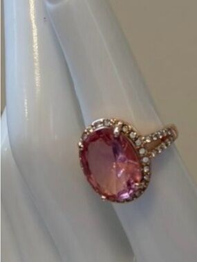 New 14k Gold Plated | Rose Gold Oval Blush CZ Halo Ring | Statement Sparkle